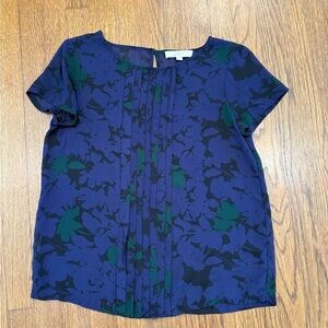 LOFT Navy and Green Floral Blouse